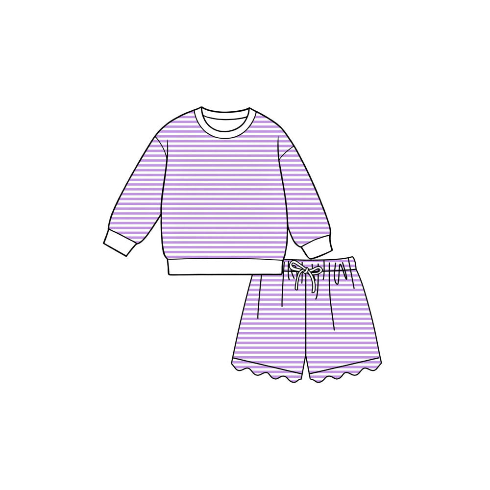 7.6 Preorder Kids Girls Light Purple Long Sleeve Top with Shorts Outfit