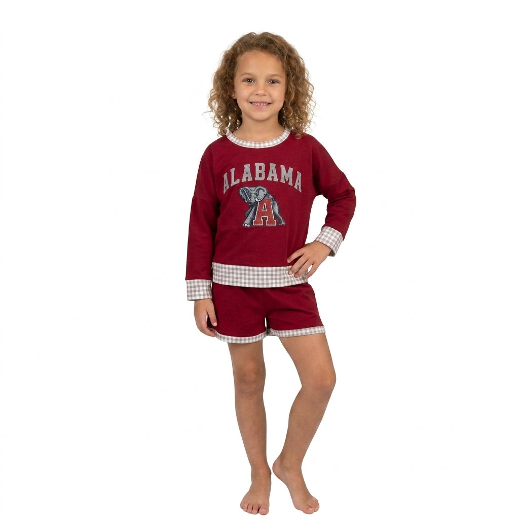 GLS0165 Teams Alabama Vinyl Long Sleeve Top Pockets Shorts Girls Clothes Set
