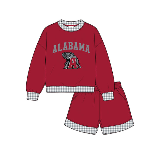 7.15 GLS0165 preorder Kids Alabama Grey Gingham Trim Sweatshirt & Pocket Shorts Sport Team Outfit Set