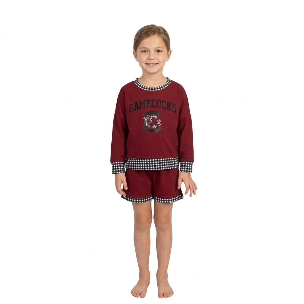 GLS0169 Teams Gamecocks Vinyl Long Sleeve Top Pockets Shorts Girls Clothes Set