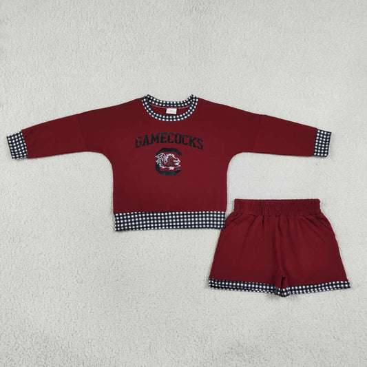 GLS0169 Teams Gamecocks Vinyl Long Sleeve Top Pockets Shorts Girls Clothes Set