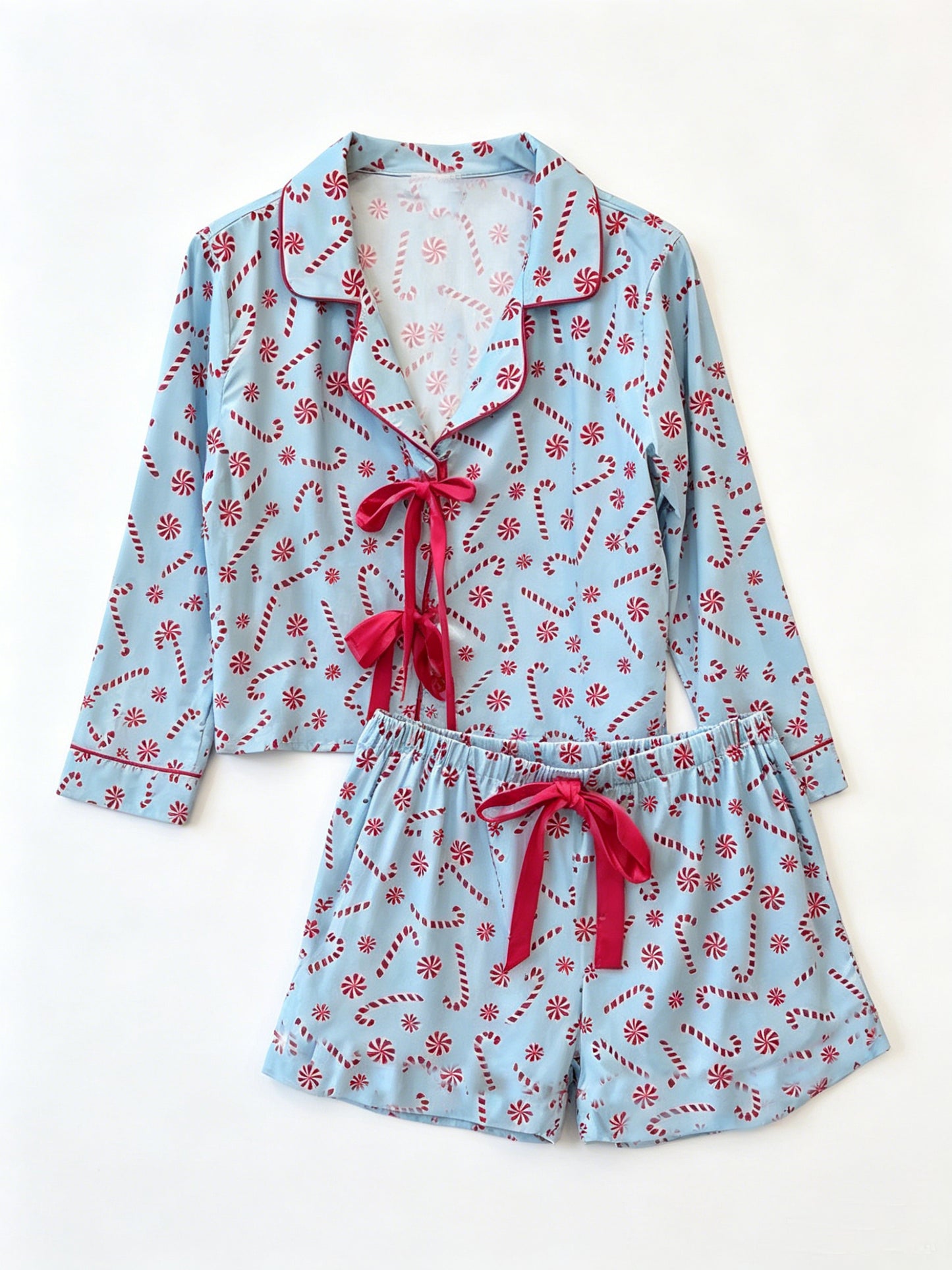 7.16 GLS0172 Preorder Candy Cane Long Sleeve Top Pockets Shorts Girls Pajamas Clothes Set