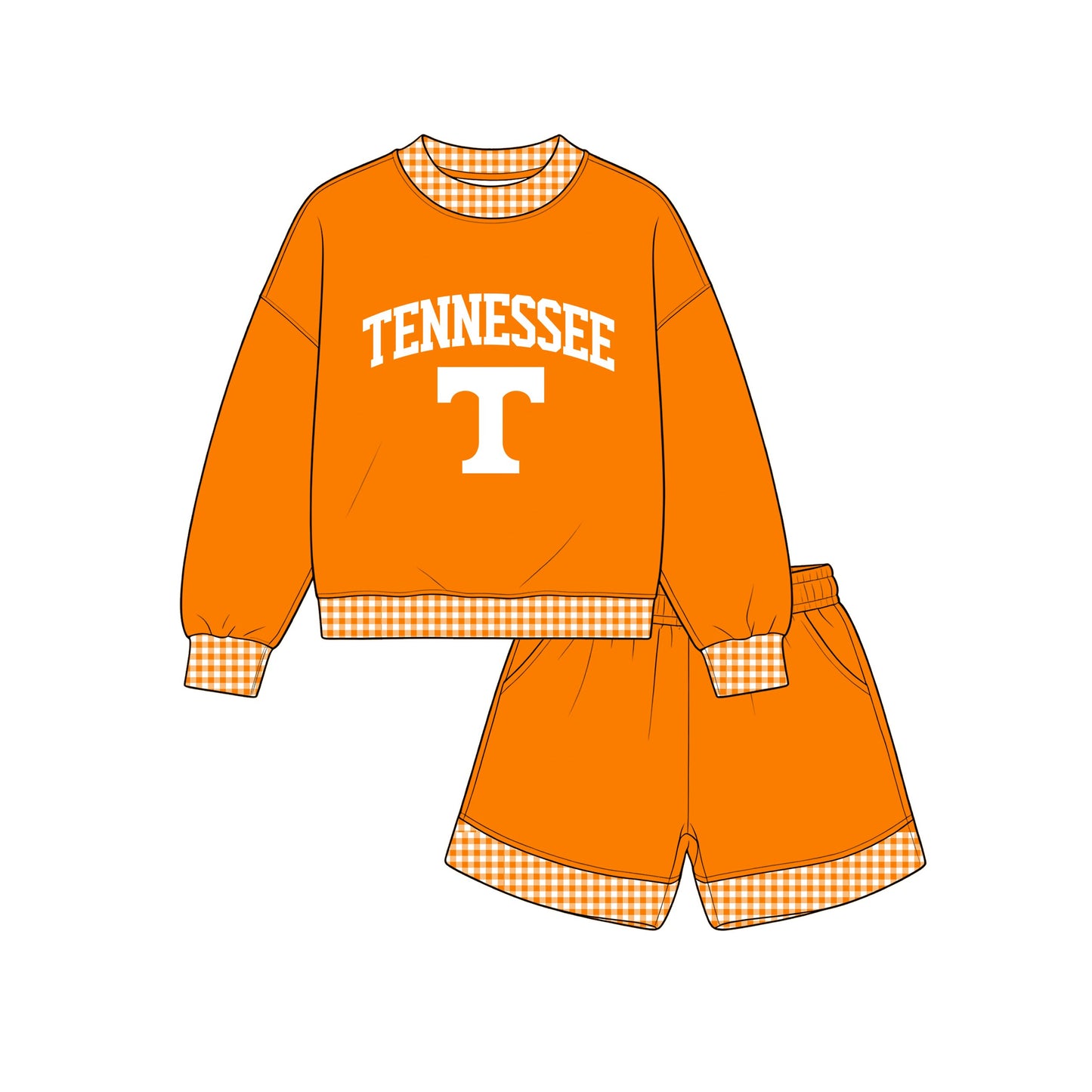 7.25 GLS0176 Preorder Teams Tennessee Long Sleeve Top Pocket Shorts Woman Clothes Set