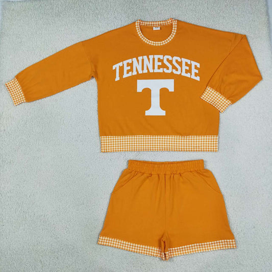 GLS0176 Teams Tennessee Vinyl Long Sleeve Top Pocket Shorts Woman Clothes Set
