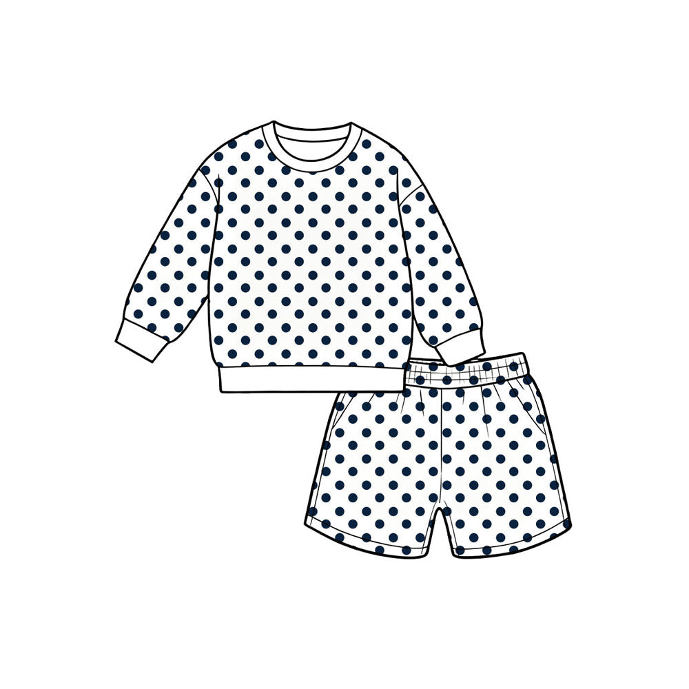 8.8 Preorder Girls White Black Polka Dot Long Sleeve Top with Shorts Outfit