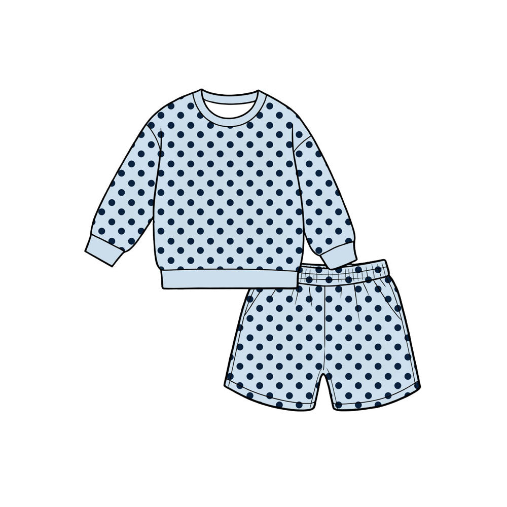 8.8 Preorder Girls Blue Black Polka Dot Long Sleeve Top with Shorts Outfit