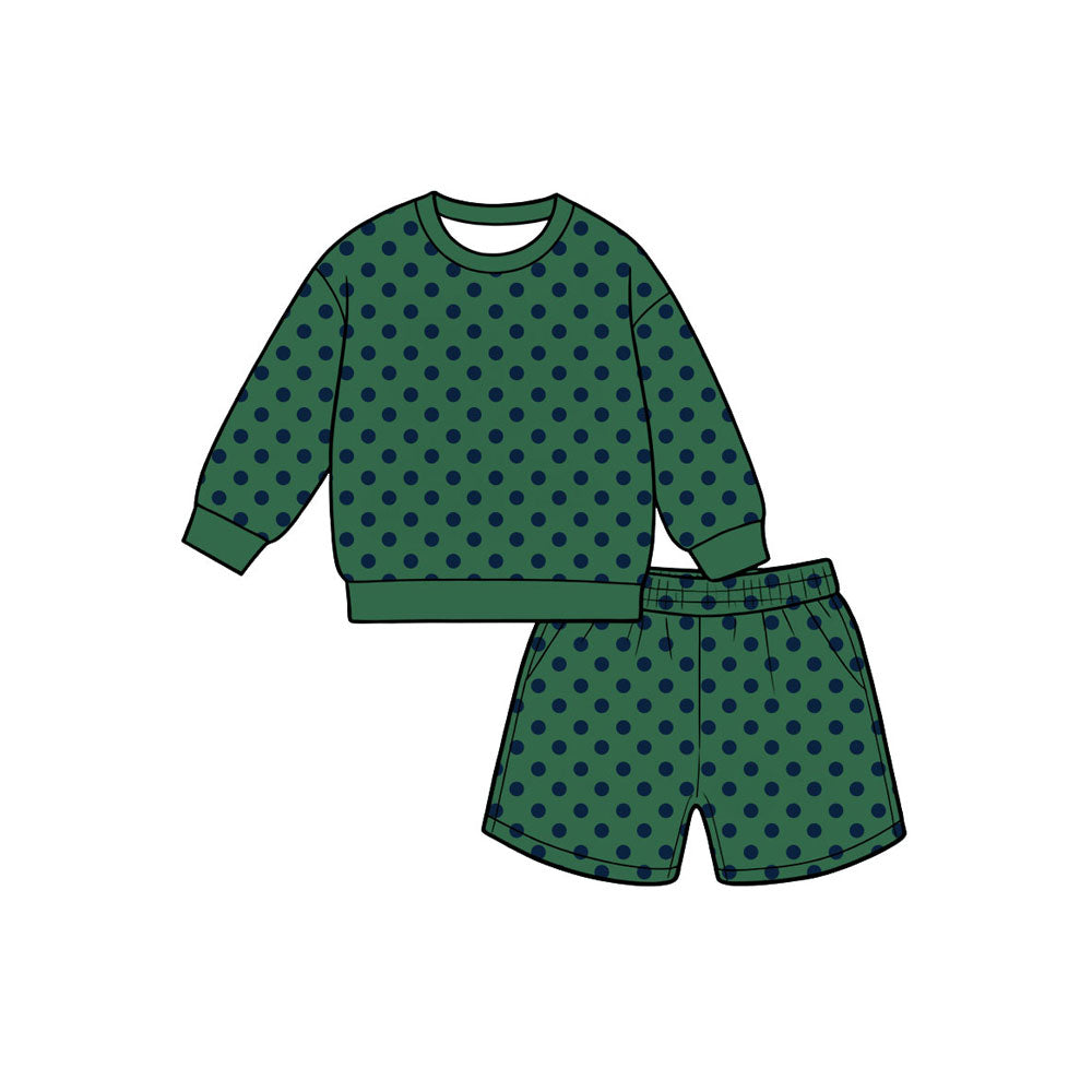 8.8 Preorder Girls Green Black Polka Dot Long Sleeve Top with Shorts Outfit
