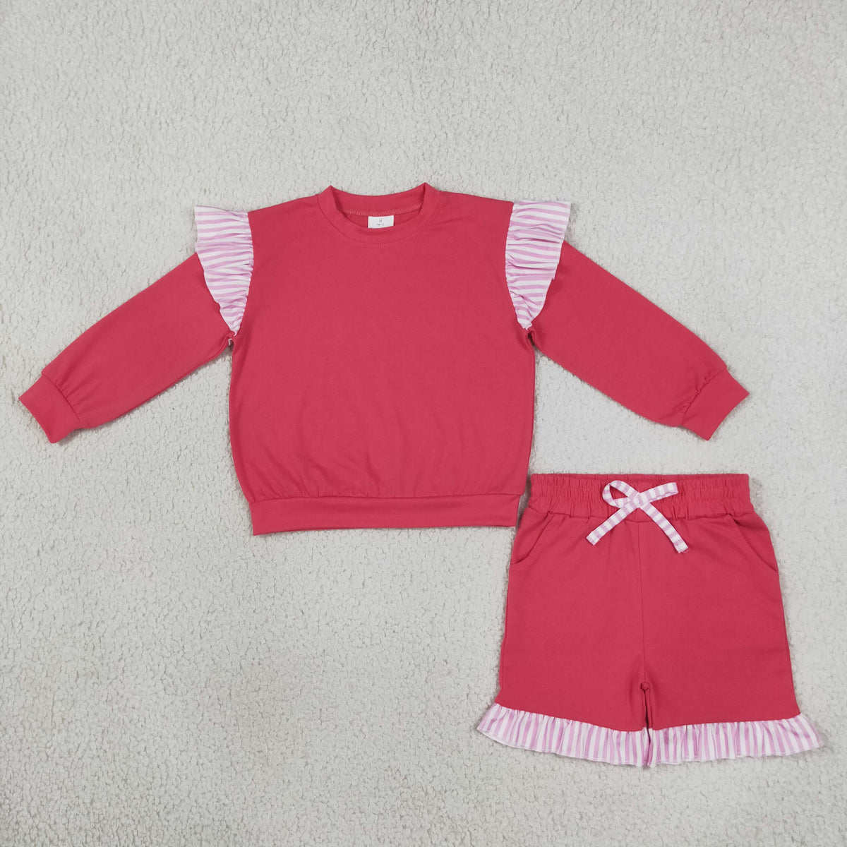 GLS0221 Girls Hot Pink Flutter Sleeve Top with Ruffle Shorts Outfit