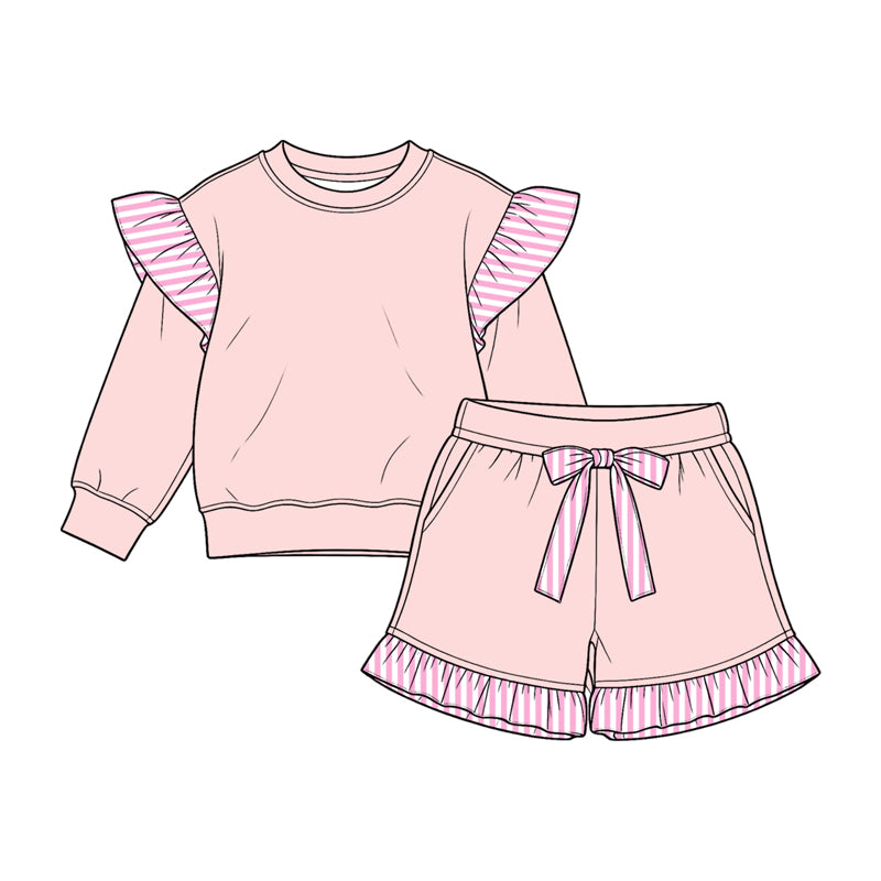 8.15 GLP3701 Preorder Kids Girls Pink Flutter Sleeve Top with Ruffle Shorts Outfit