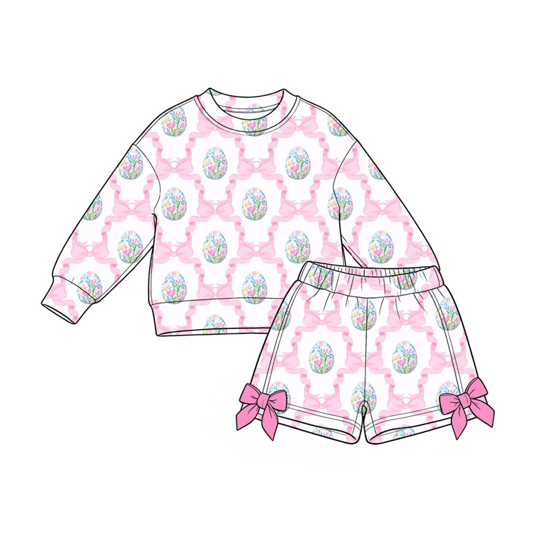 8.28 Preorder Toddler Girls Easter Floral Egg Long Sleeve Top with Shorts Outfit