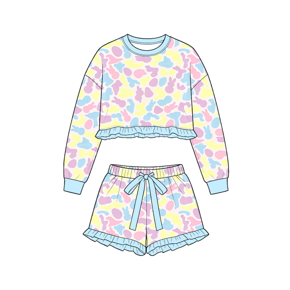 9.8 GLS0245 Preorder Baby Girls Colorful Camo Easter Long Sleeve Top Shorts Outfit