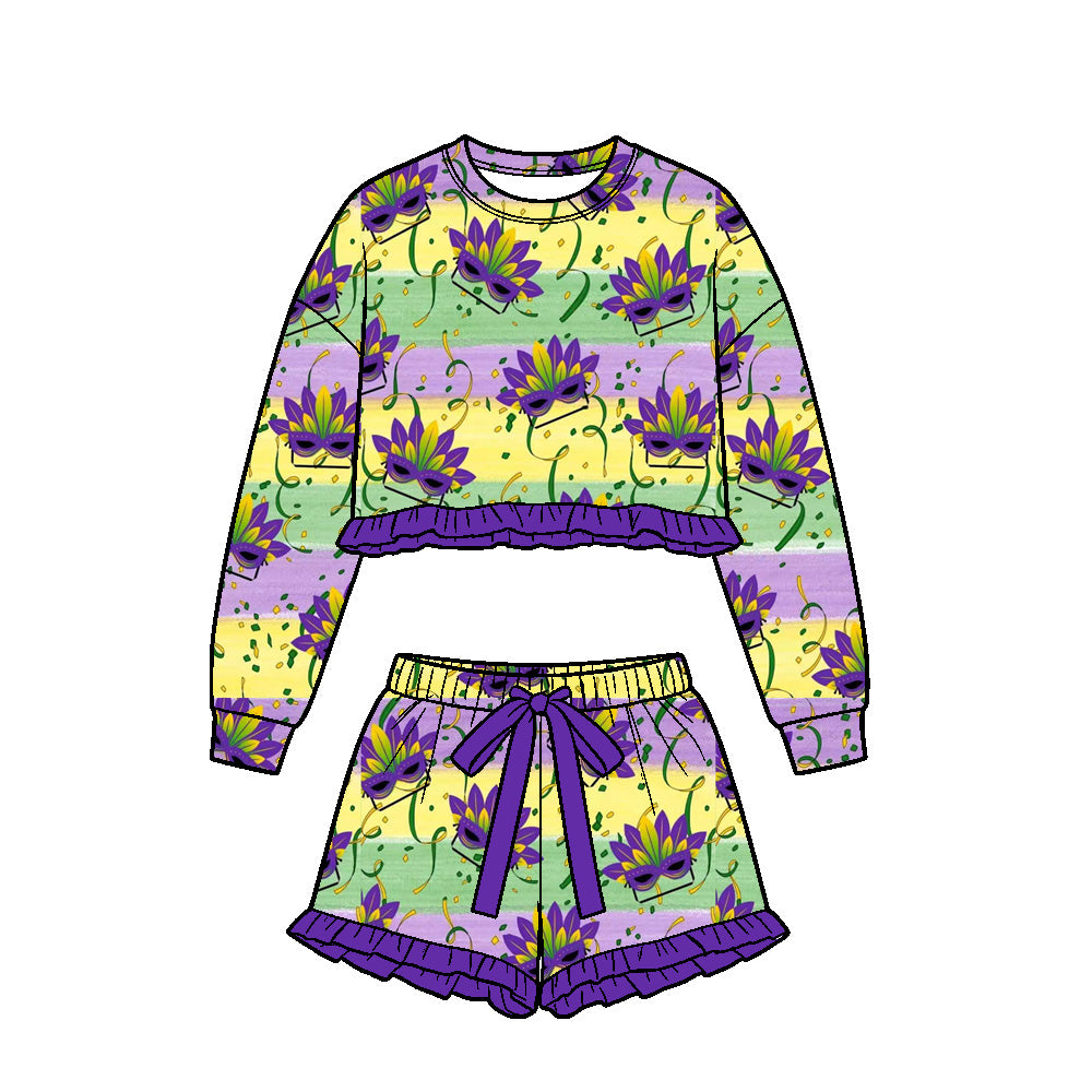 9.15 GLS0259 Preorder Baby Girls Carnival Mask Long Sleeve Top with Skort Outfit