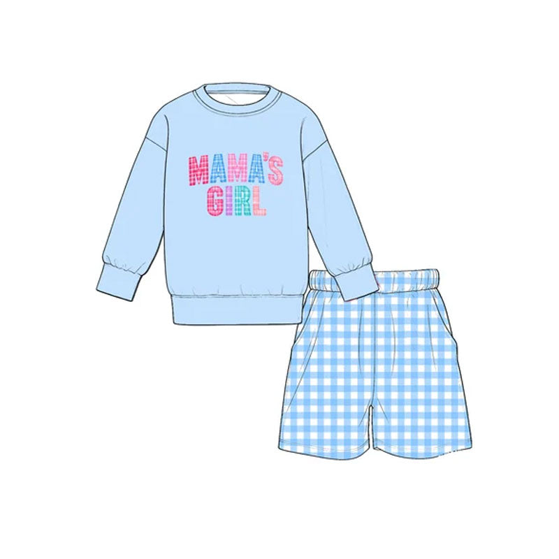 10.30 GLS0277 Preorder Mama's Girl Blue Gingham Shorts Outfit