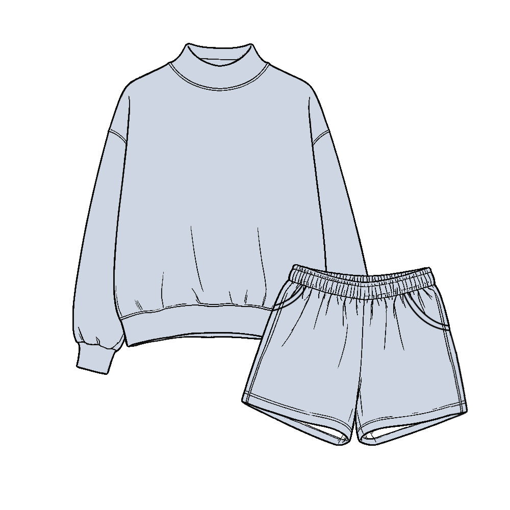 10.31 Preorder GLS0281 Kids Girls Blue Long Sleeve Top Shorts Outfit