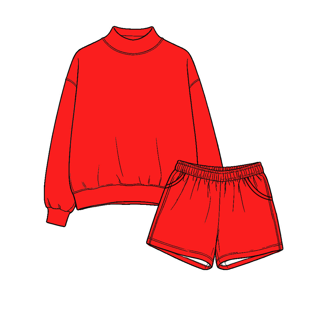 10.31 Preorder GLS0285 Kids Girls Red Long Sleeve Top Shorts Outfit