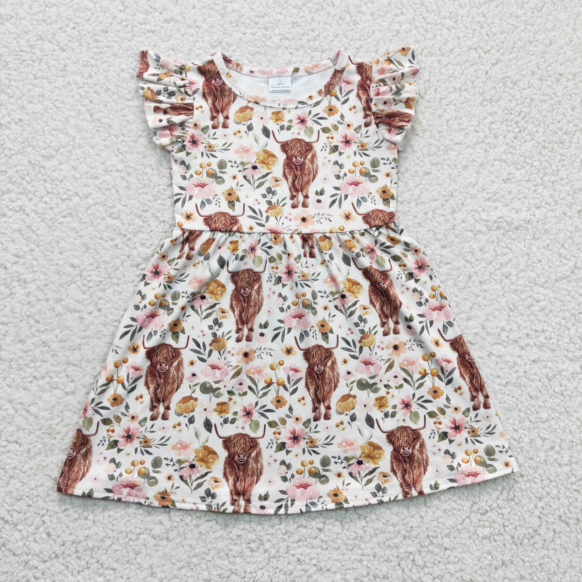 Girls highland cow print dress GSD0158