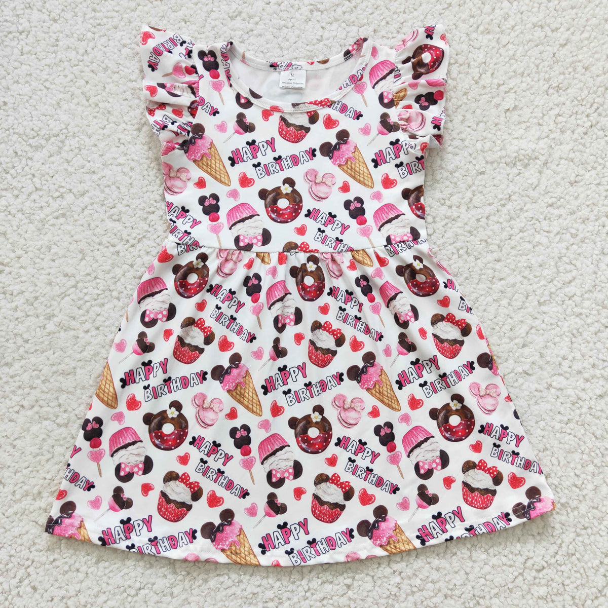 Girls cartoon print Happy Birthday dress GSD0170
