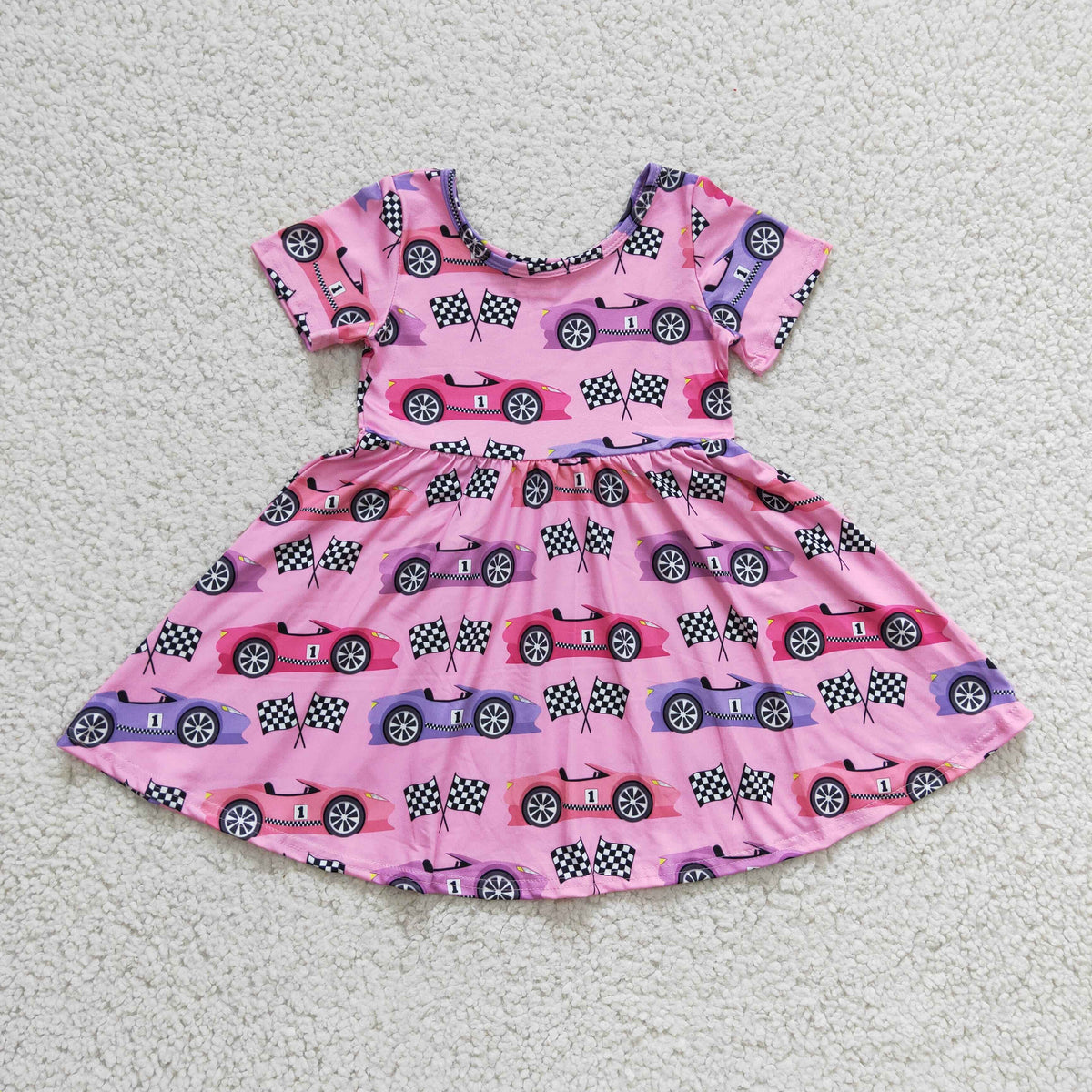 Girls PINK cars print summer dress GSD0177