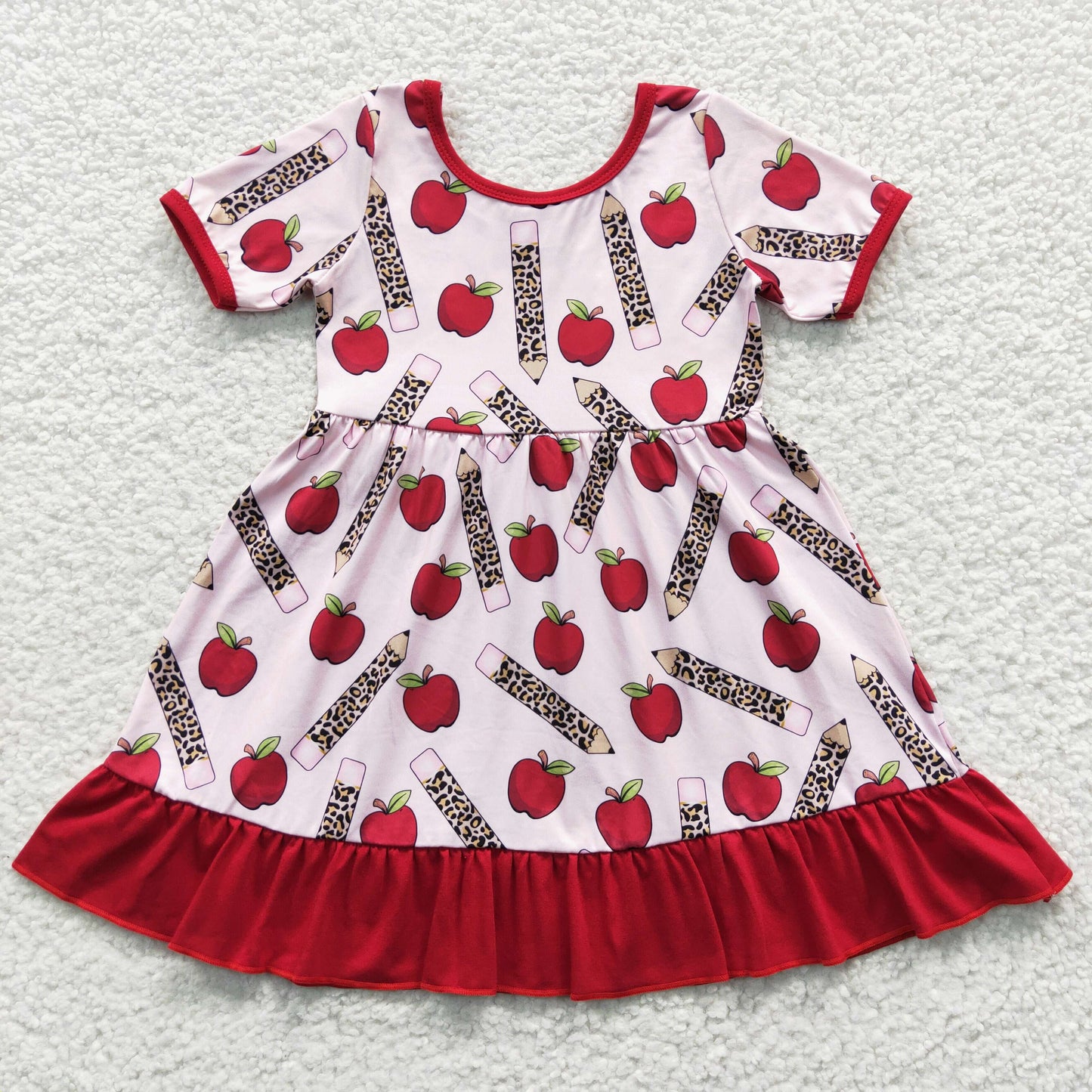 GSD0314 Leopard Pen Apple Girls Back to School Dress