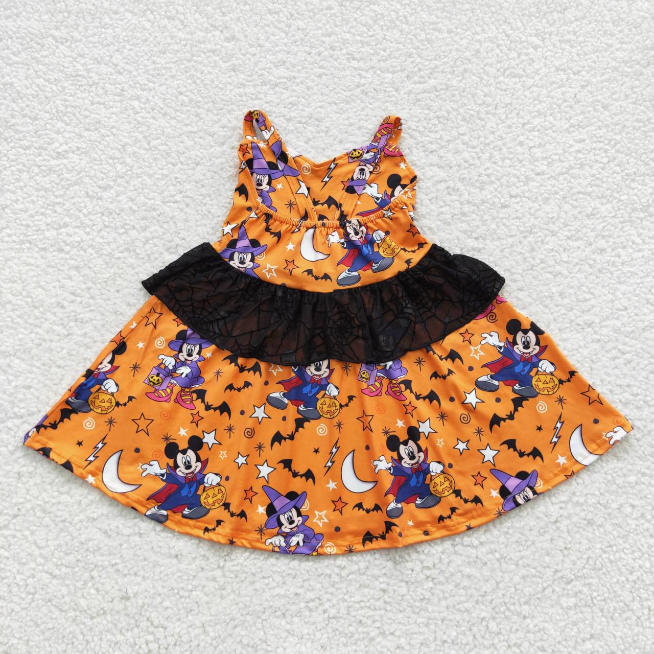 GSD0453 Cartoon Mouse Pumpkin Stars Print Girls Halloween Knee Length Dress