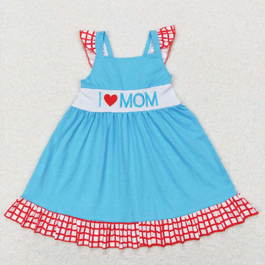 Sibling Toddler Girls I Love Mom Flutter Sleeve Dress and Bubble Romper