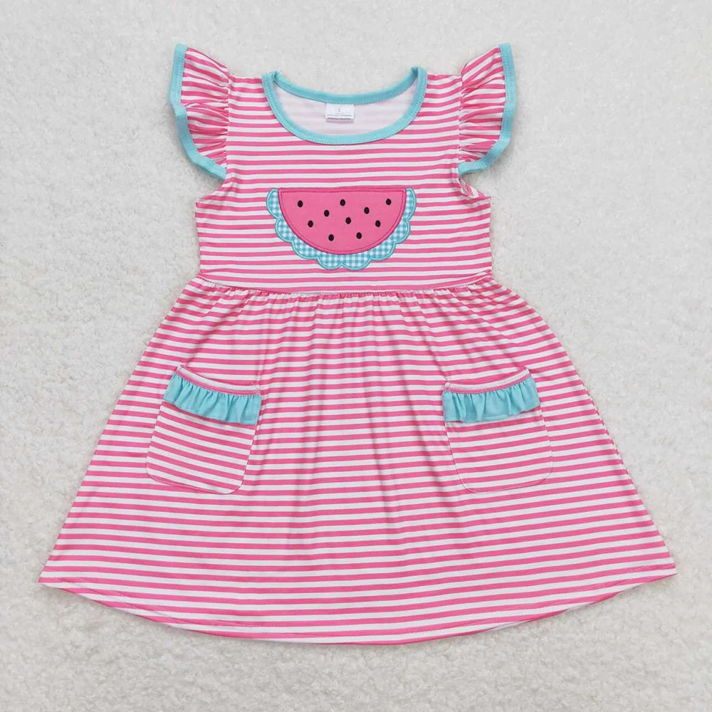 Sibling Baby Girls Embroidery Watermelon Summer Dress