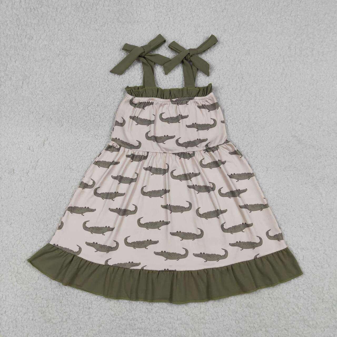 Girls Crocodil* Print Ruffle Strap Dress, Kids Summer Sleeveless Sundress, Toddler Casual Beach Dress