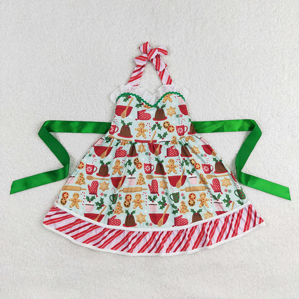 Sibling Baby Girls Gingerbread Candy Cane Christmas Ruffle Knee Length Dresses