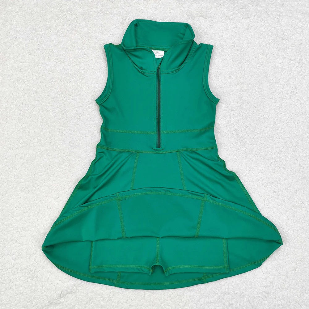 Baby Girls Green Solid Color Sleeveless Active Dress With Zipper