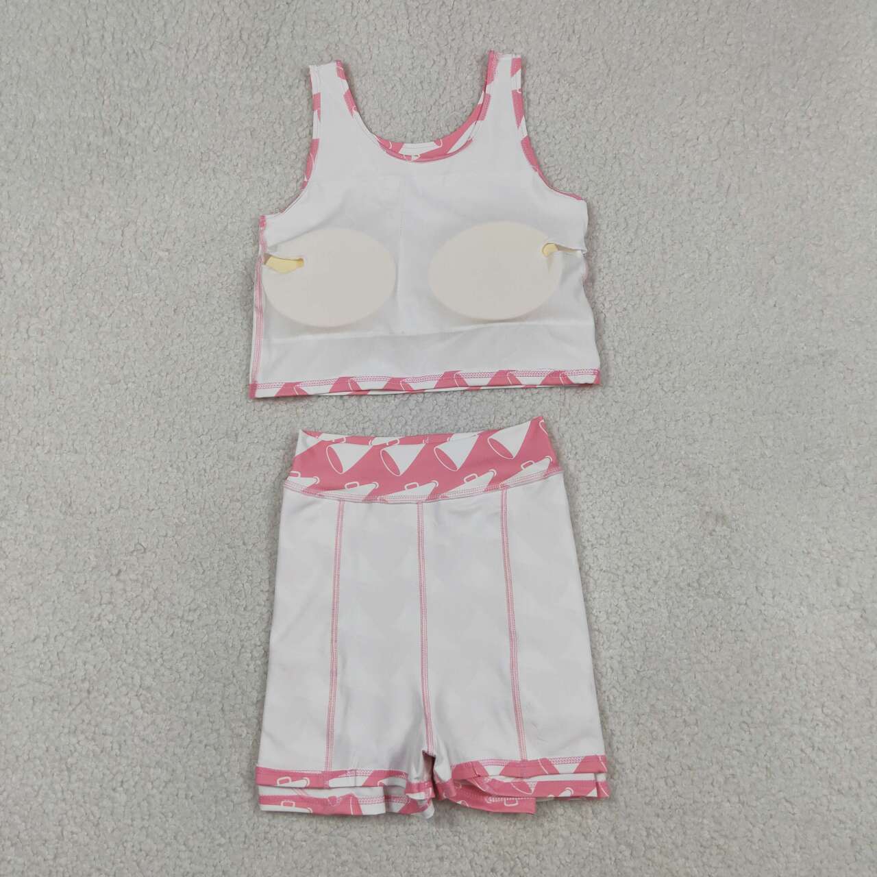Girls Pink Megaphone Cheer Active Outfit - Crop Top & Skort Set