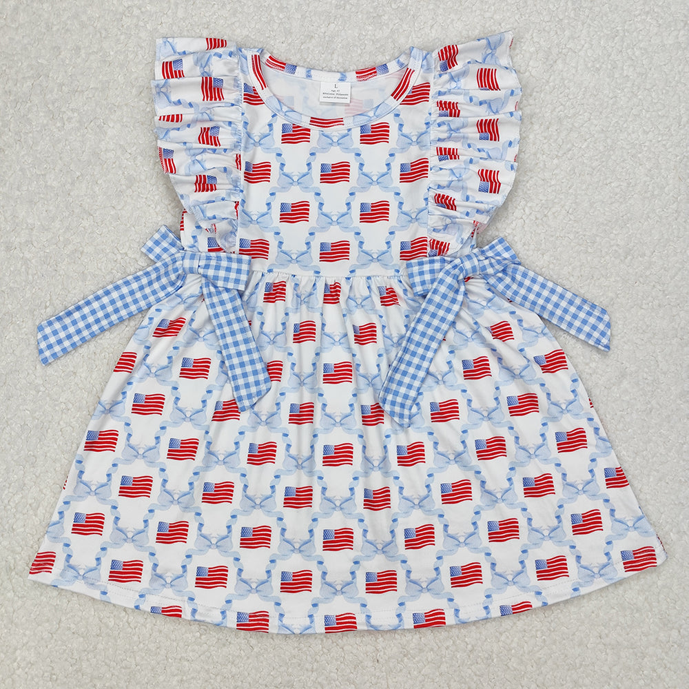 GSD1641 Flag Bows Girls 4th of July Knee Length Dress