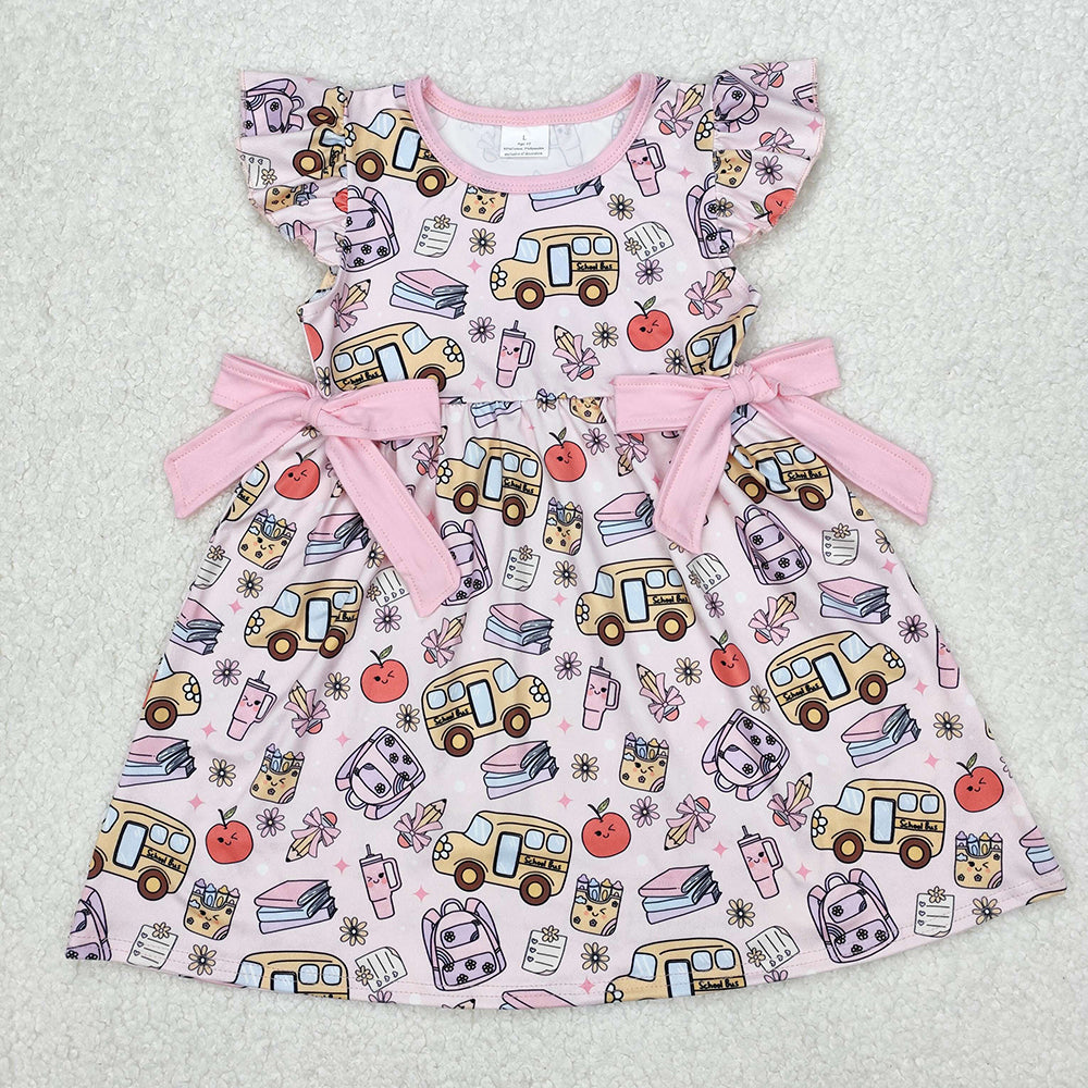 GSD1819 Bus Pen Apple Flowers Girls Back to School Dress