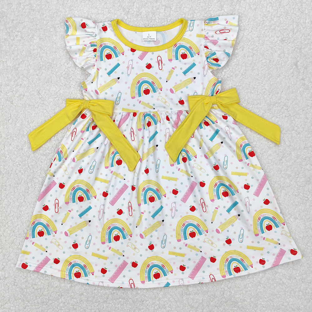 GSD1823 Pen Rainbow Apple Bows Girls Back to School Dress