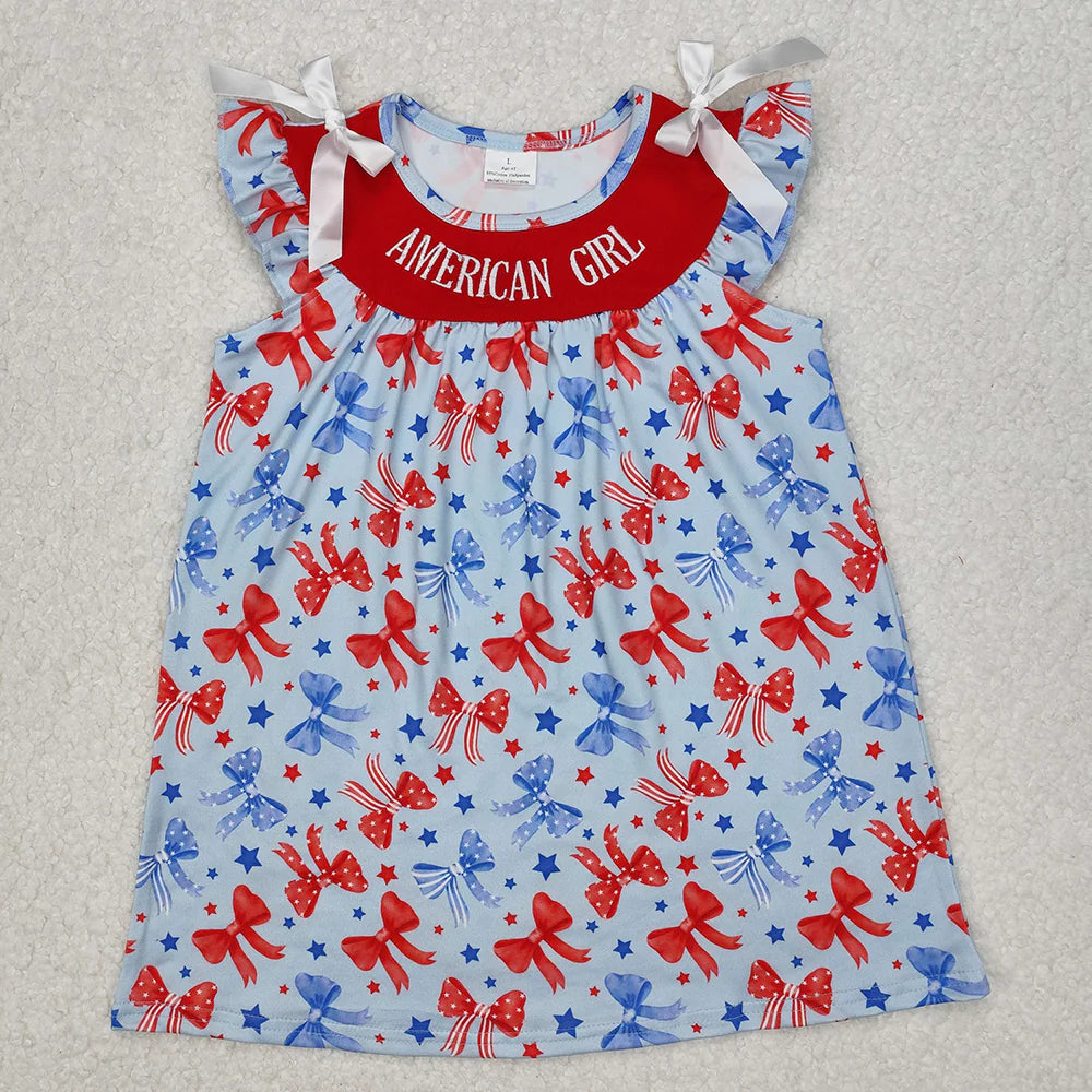 Baby Girls American Girl Embroidery Bows Dress & Romper Sisters 4th of July Wear
