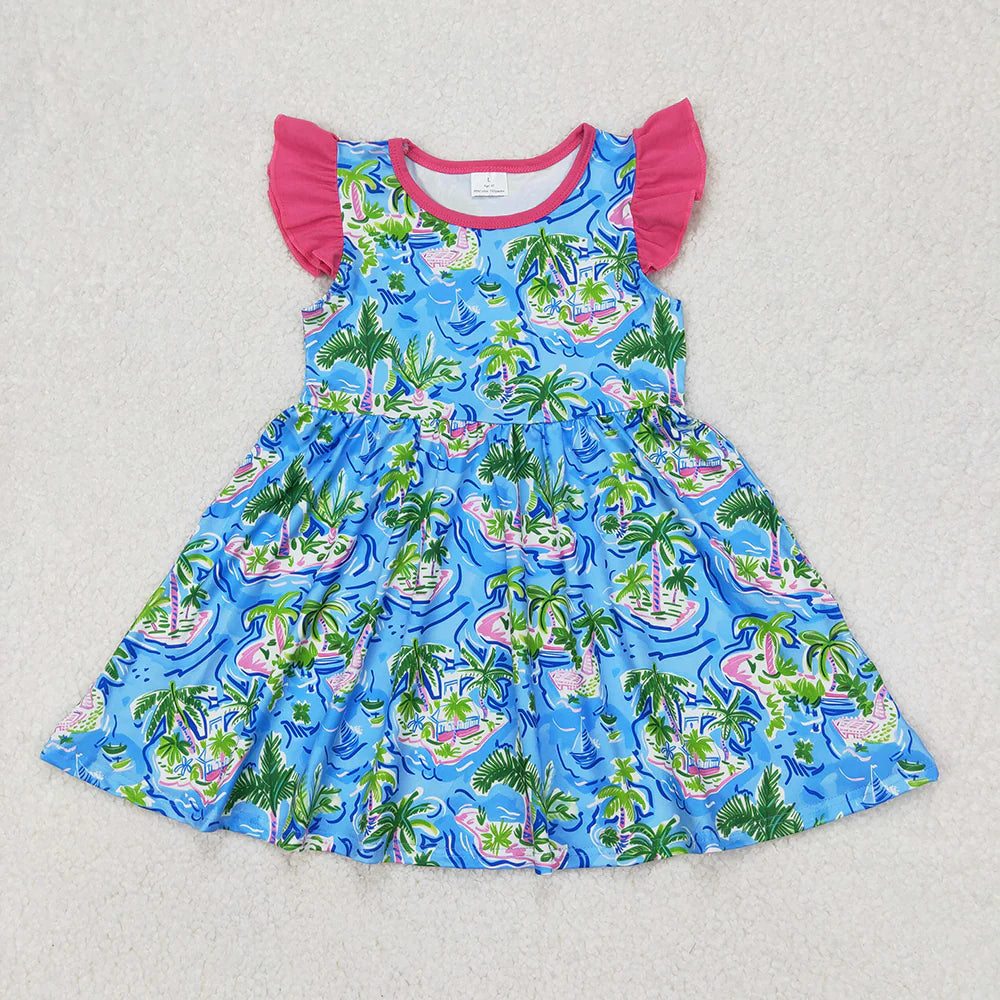 Baby Girls Tree Flutter Sleeve Pearl Knee Length Dresses