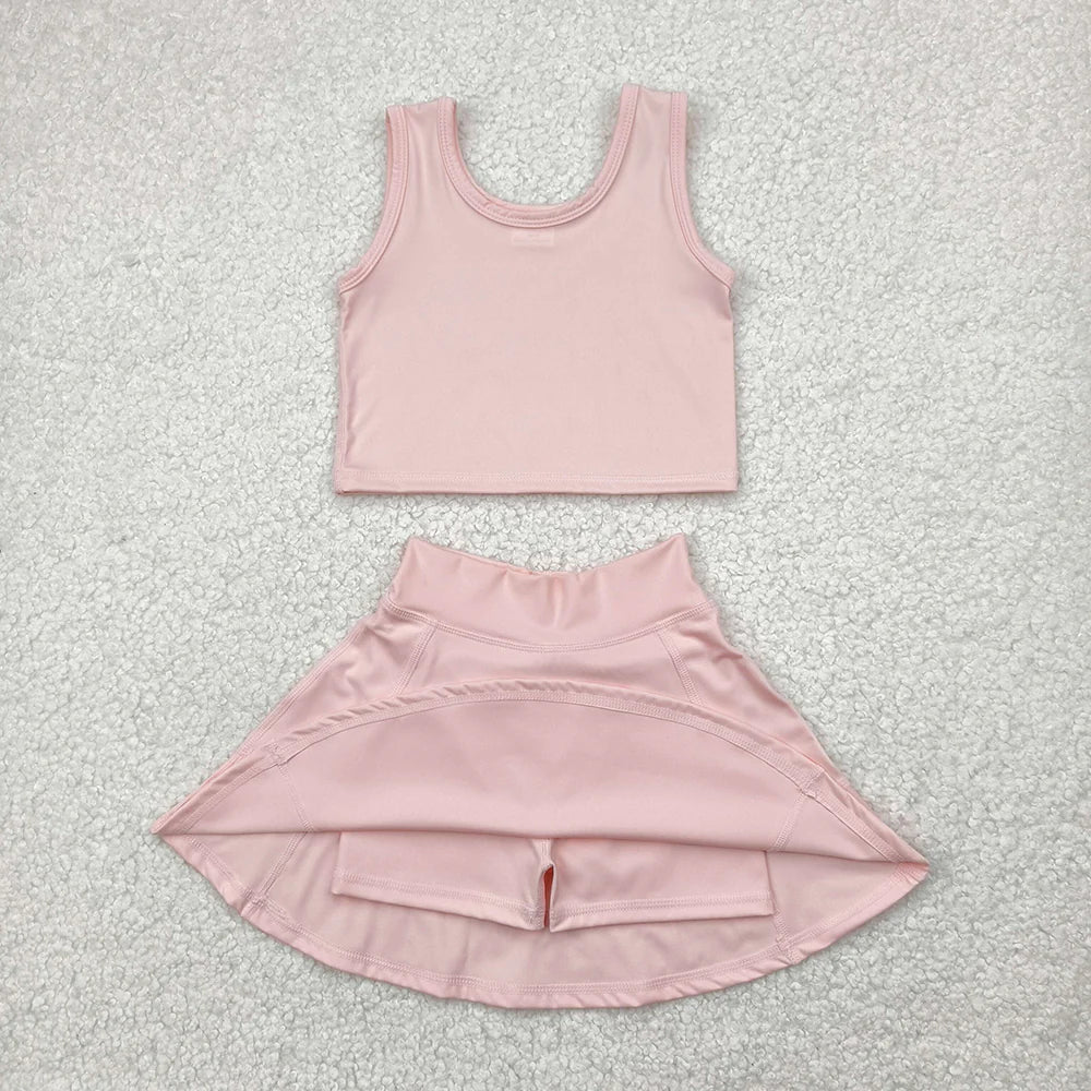 Girls Light Pink Tank & Skort Set - Kids Solid Color Active Outfit