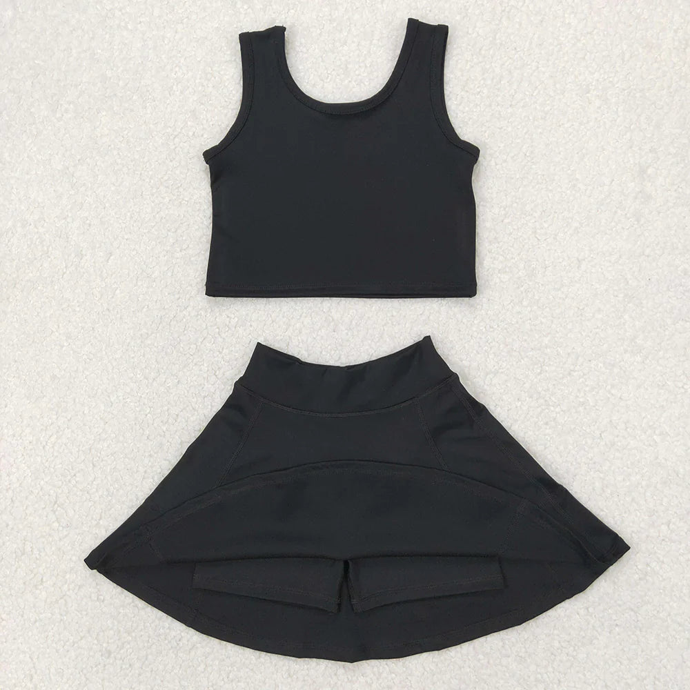 Girls Black Tank & Skort Set - Kids Solid Color Active Outfit