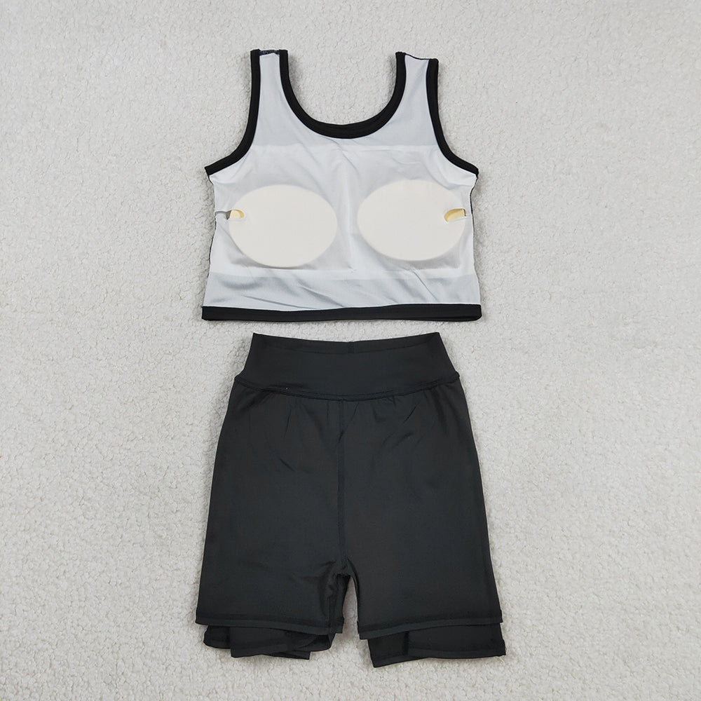 GSD1982 Black Color Tank Top Skirts Shorts Girls Yoga Clothes Set