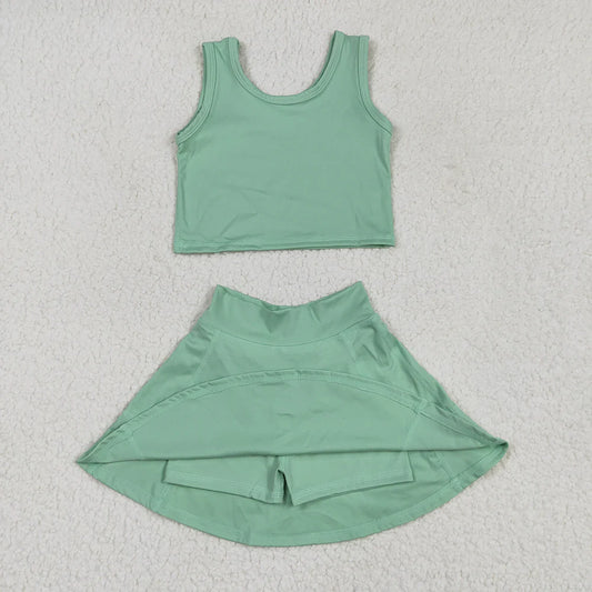 Girls Mint Green Tank & Skort Set - Kids Solid Color Active Outfit