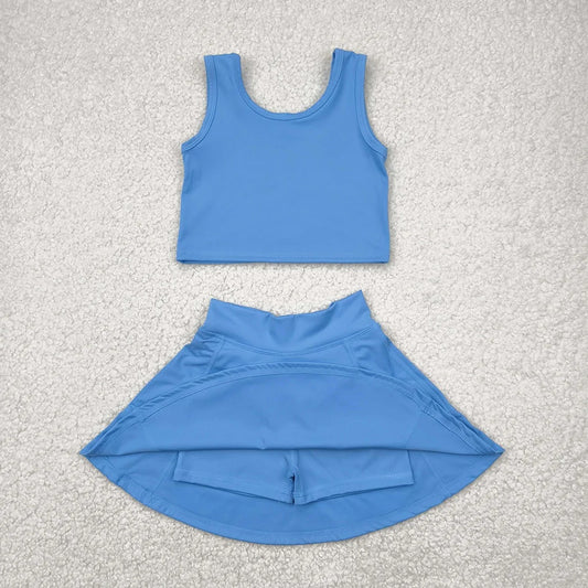 Girls Mint Blue Tank & Skort Set - Kids Solid Color Active Outfit
