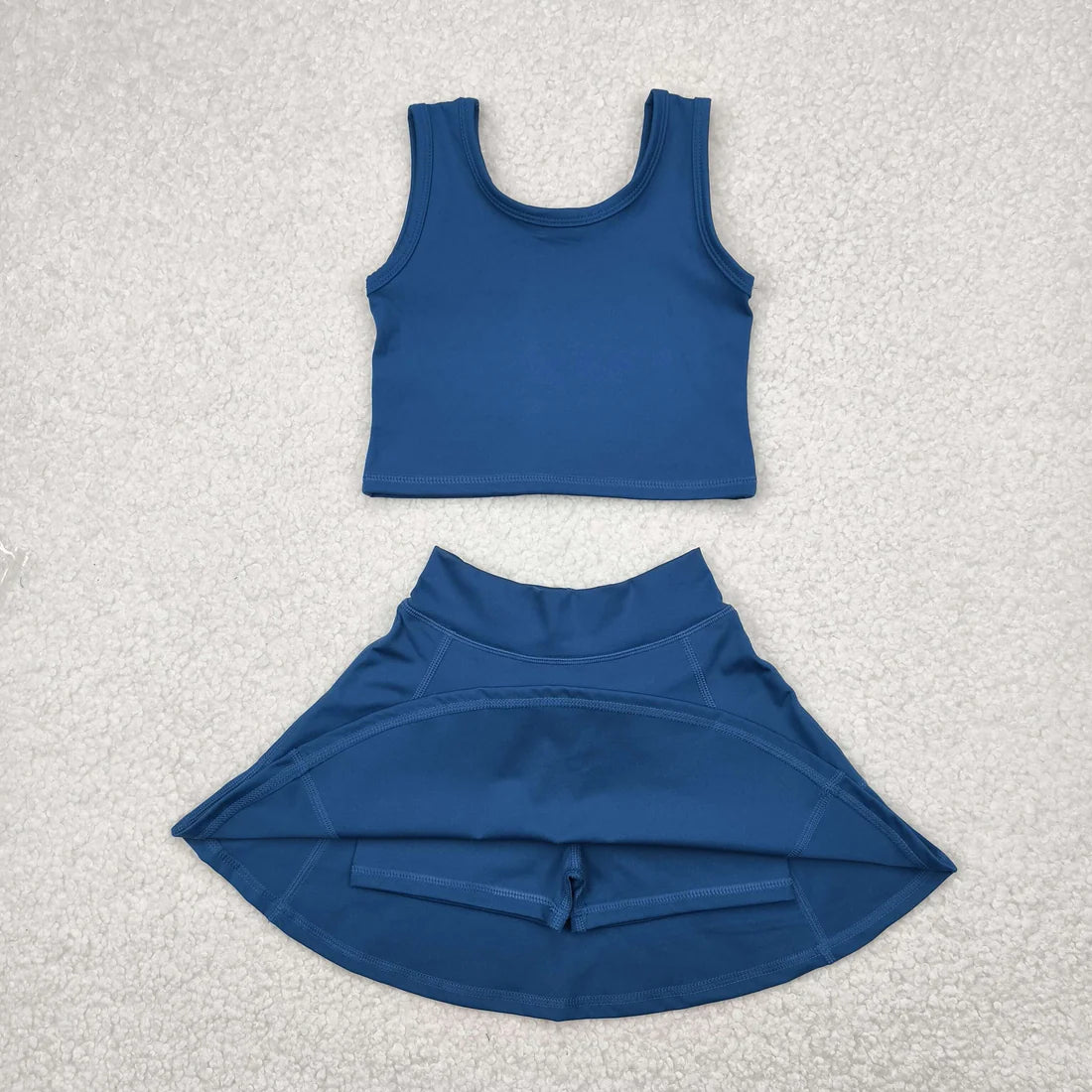 Girls Dark Blue Tank & Skort Set - Kids Solid Color Active Outfit