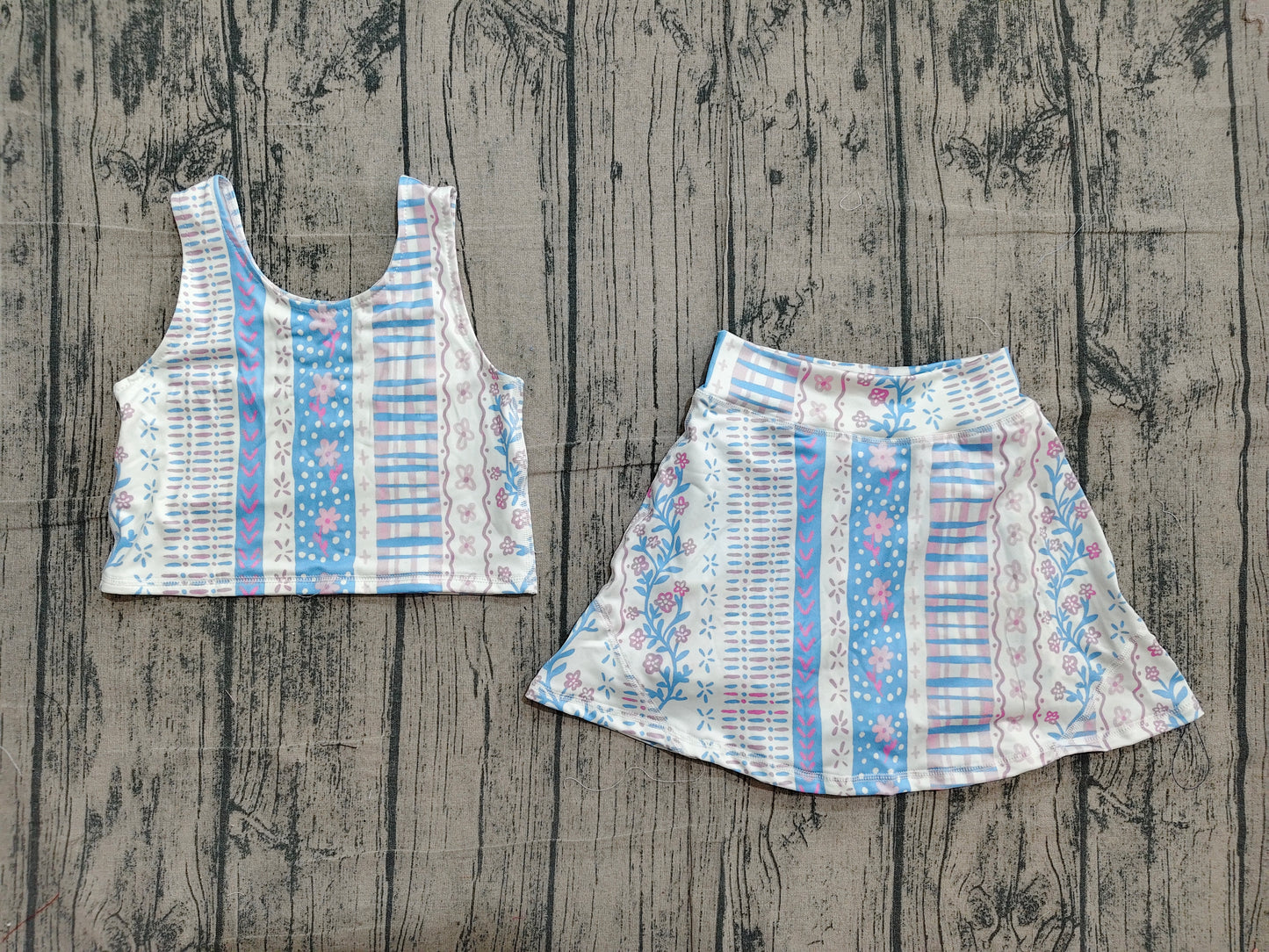 Preorder Small Flowers Sleeveless Top Skirts Girls Summer Yoga Clothes Set