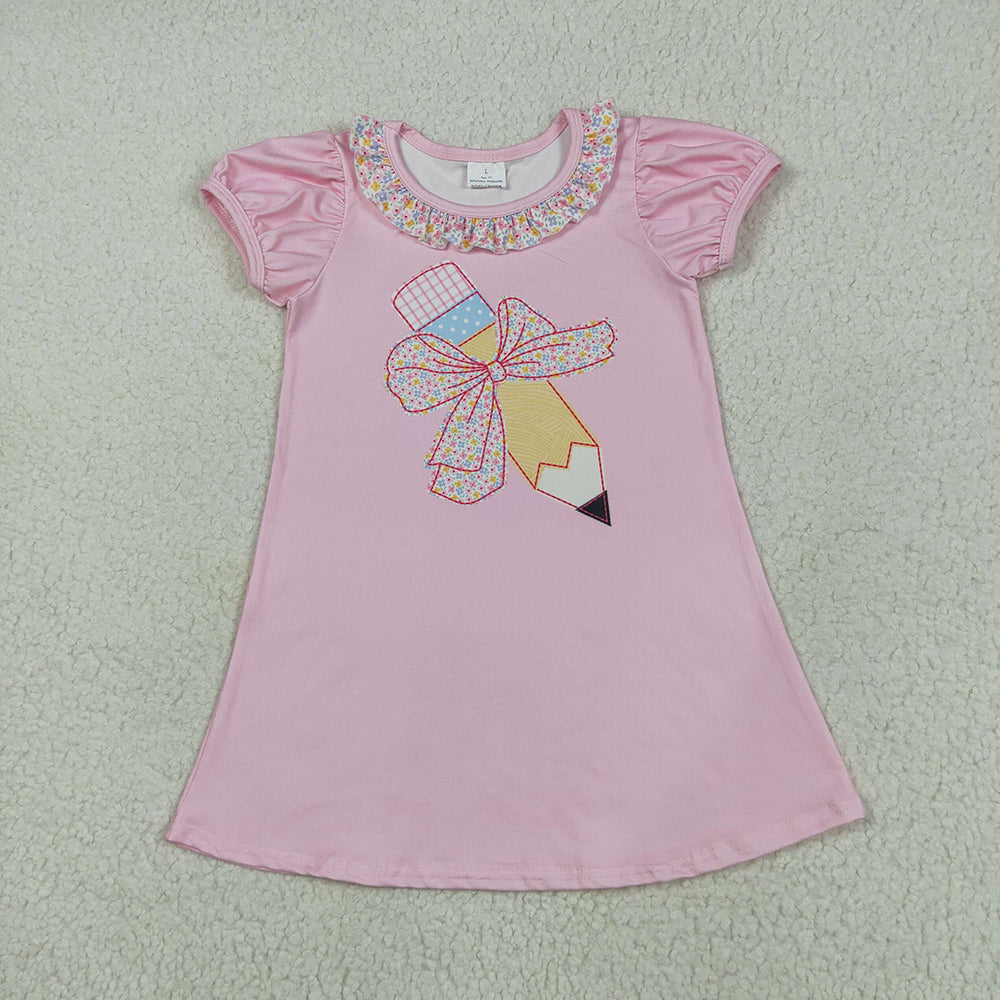 GSD2017 Pen Colorful Flowers Pink Girls Back to School Dress