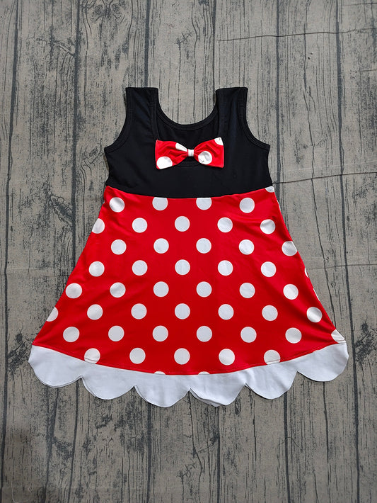 GSD2037 Preorder Cartoon Mouse Dots Print Girls Sleeveless Summer Knee Length Dress