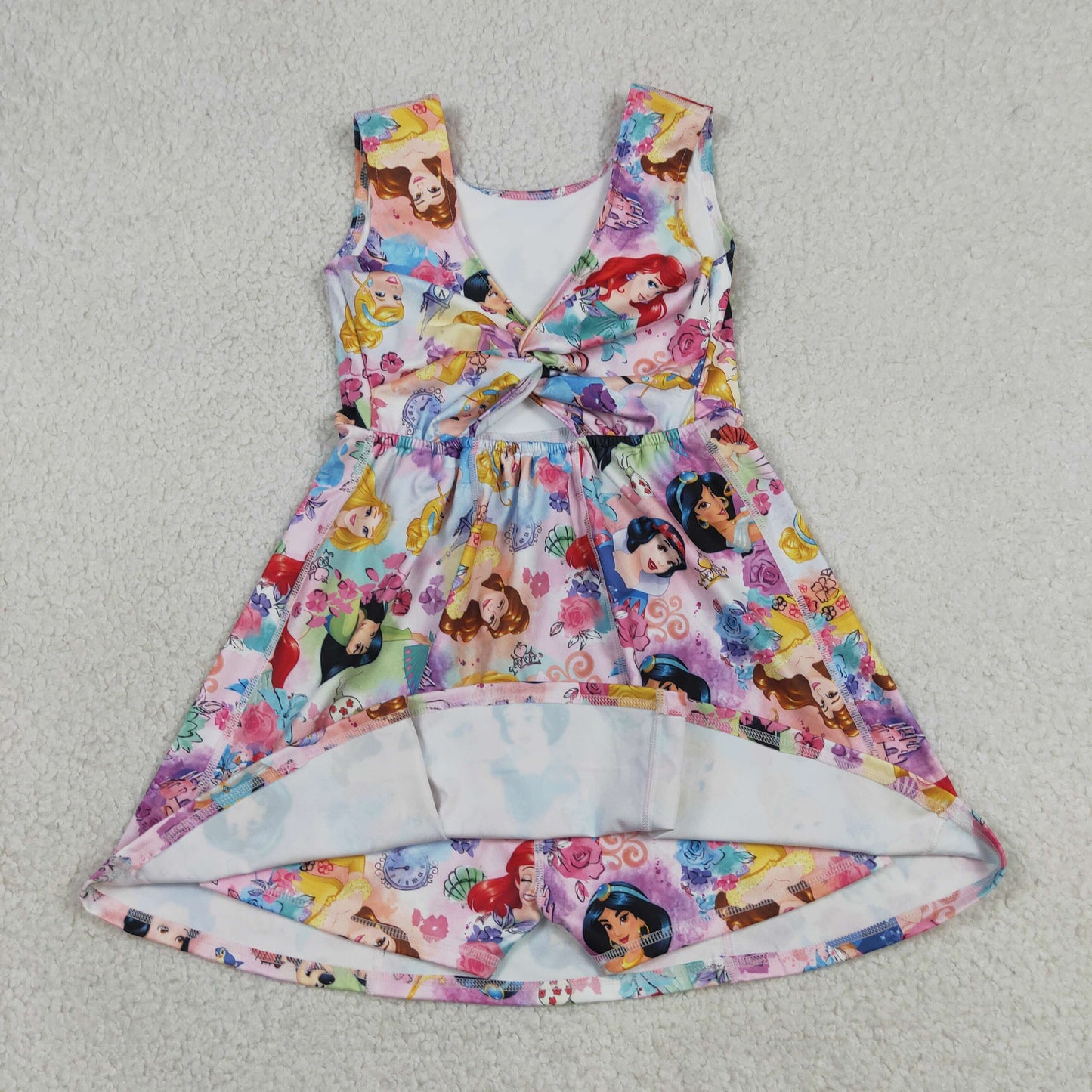 GSD2136 Cartoon Princess Flowers Baby Girls Sleeveless Backless Active Dress