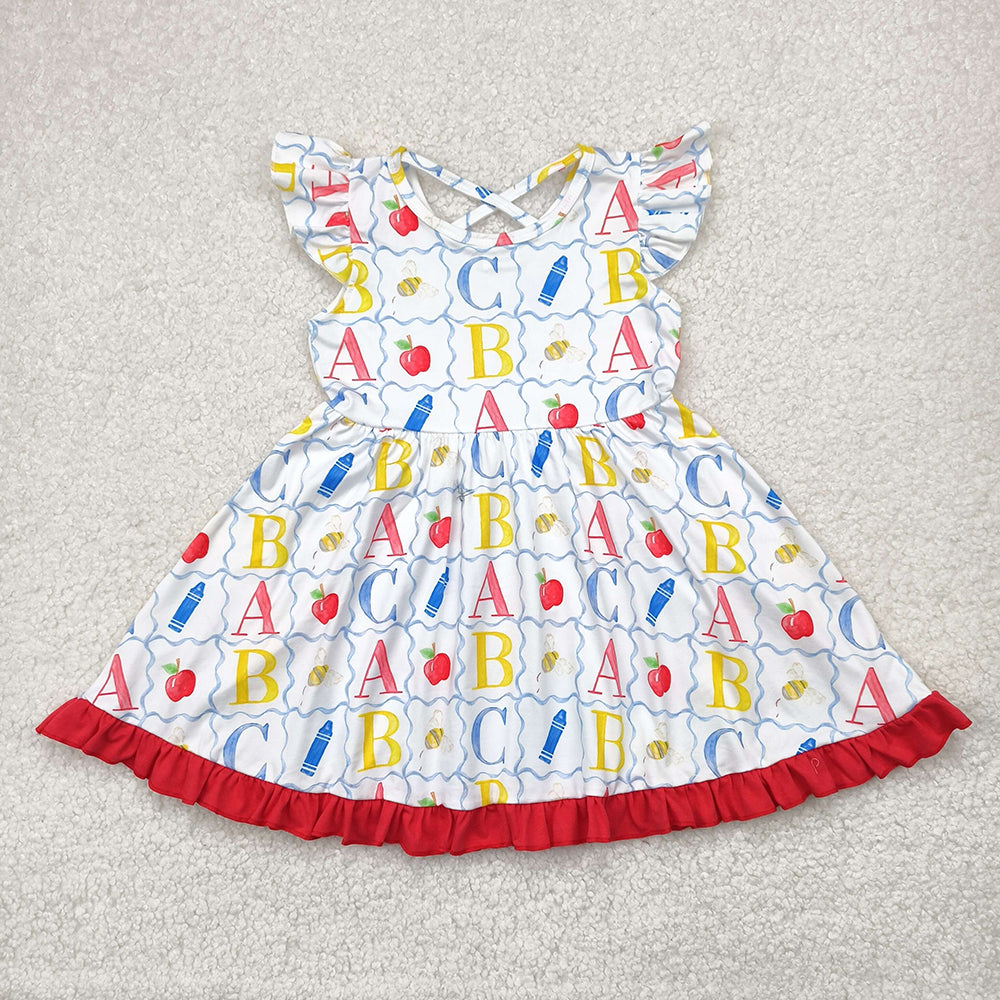 GSD2258 Apple ABC Pen Plaid Girls Flutter Sleeve Back to School Dress