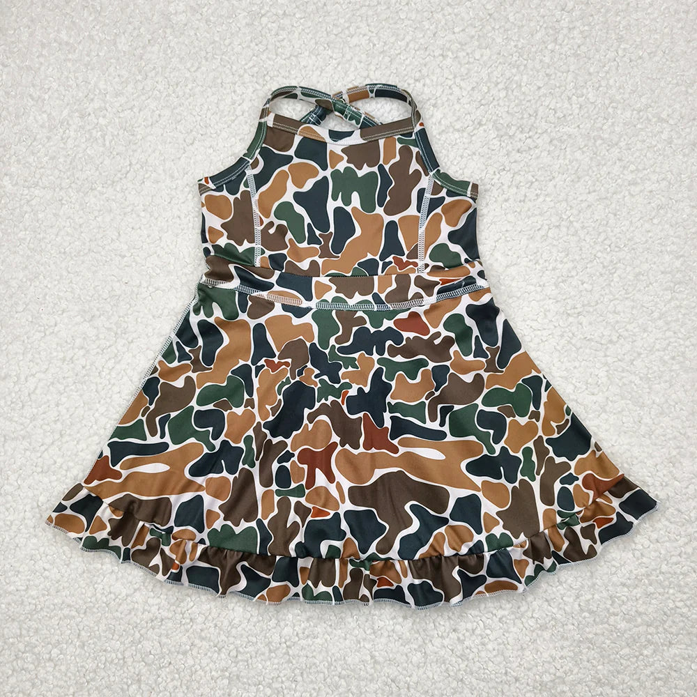 6 Colors Sibling Baby Girls Strap Hunting Camo Active Short Team Knee Length Dresses