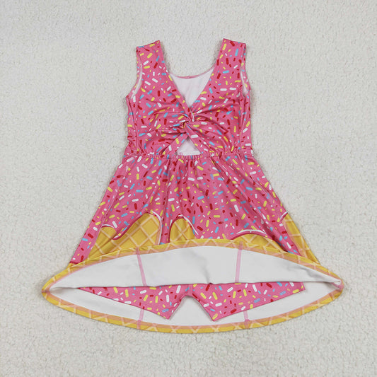 GSD2417 Pink Sprinkle Print Girls Summer Shorts Knee Length Yoga Dress