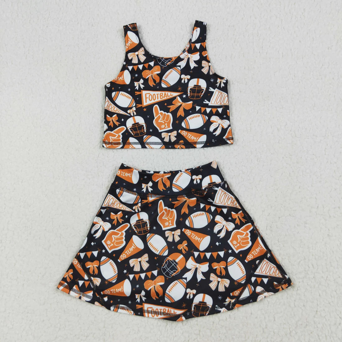 Baby Girls Team Orange Football Bows Vest Top Short Skirts