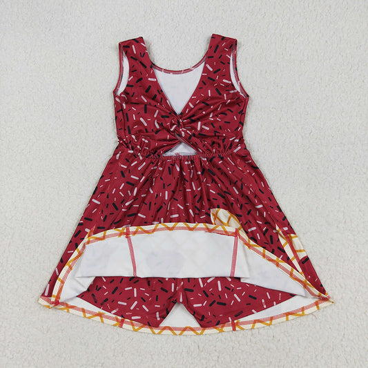 GSD2749 Wine Sprinkle Print Girls Summer Shorts Knee Length Yoga Dress